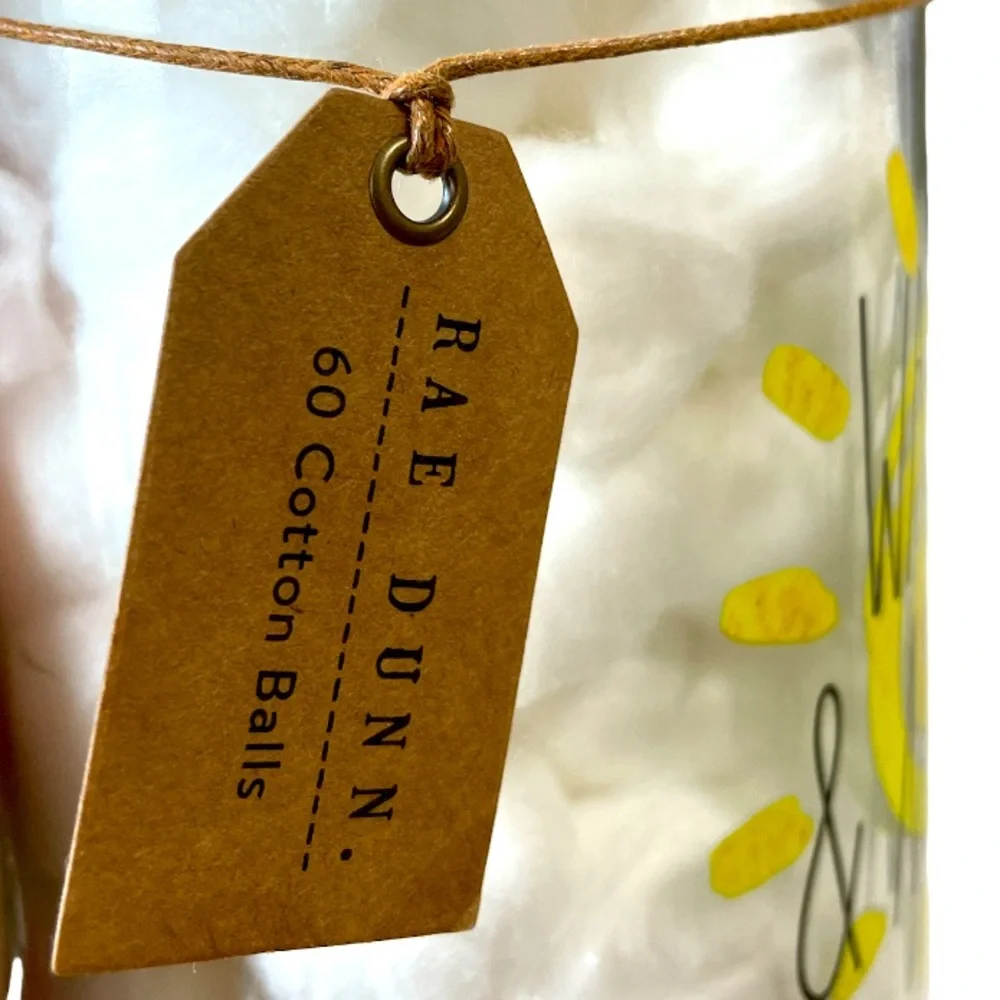 NEW Rae Dunn WAKE UP & MAKEUP Glass Jar w/Lid  & Cotton Balls ☀️☀️☀️